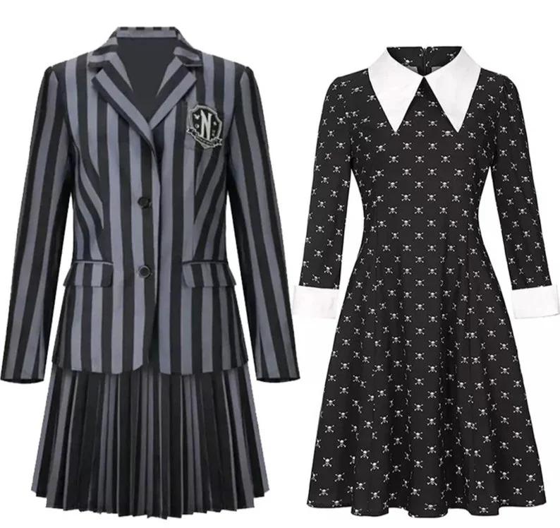 Wednesday Addams Girls Black tulle dress Wednesday Addams Nevermore Academy Black School Uniform Adult Kids Matching 1 Hooks Look